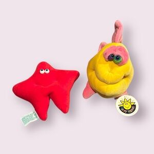 Vintage NWT Funny Friends Red Starfish and Yellow & Pink Swelleye Plush Set